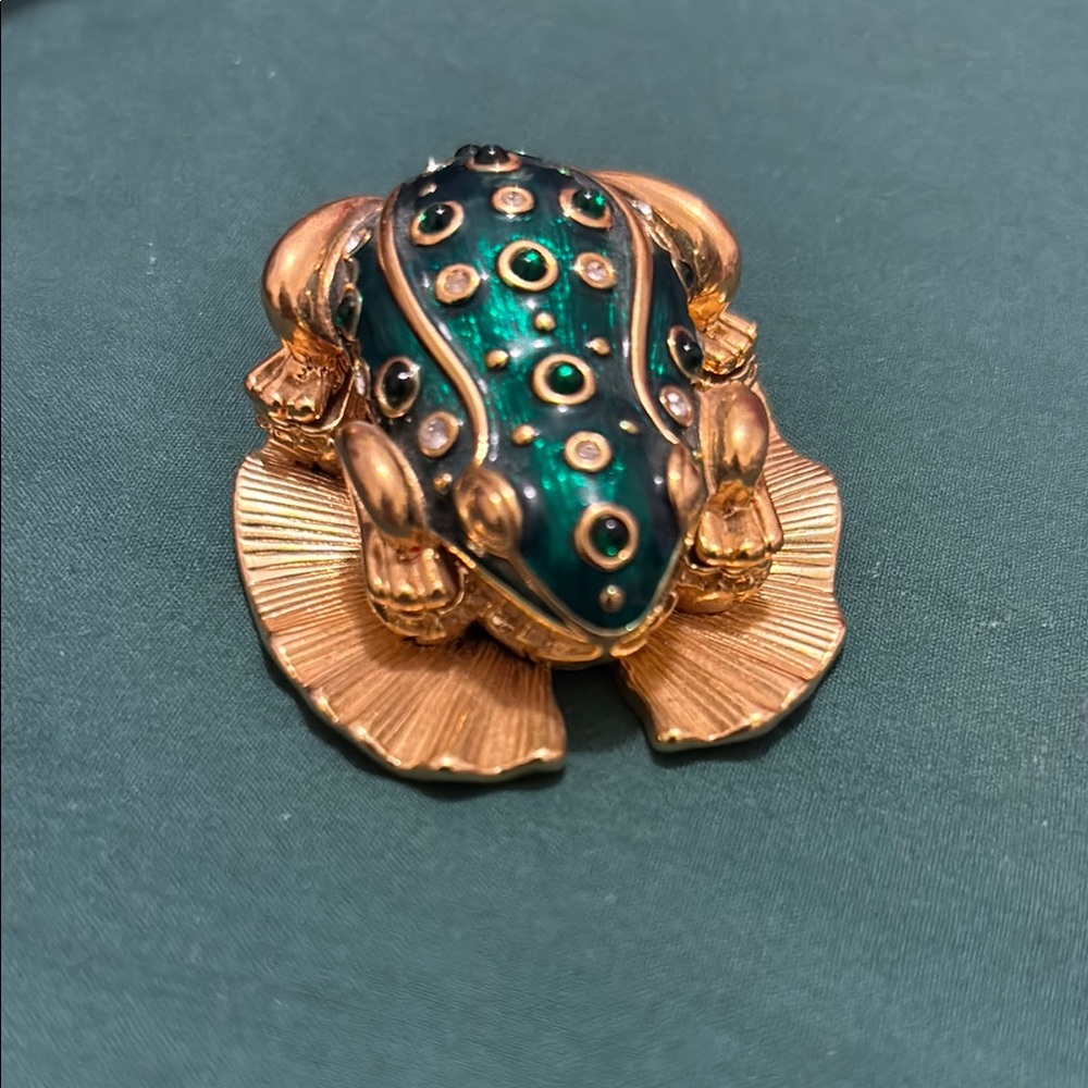 Kenneth Jay Lane Green and Gold Frog Brooch